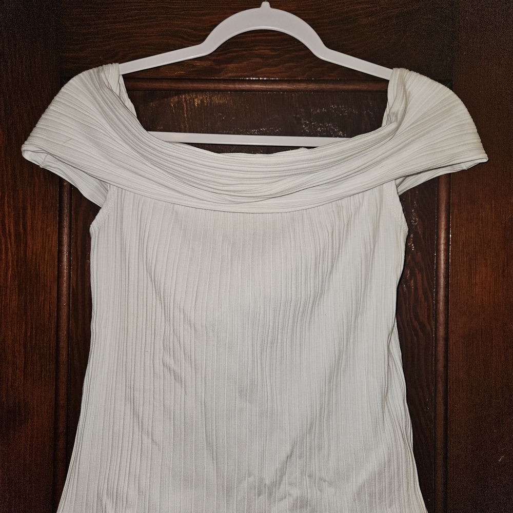 Madewell White Ribbed Cap Sleeve Blouse